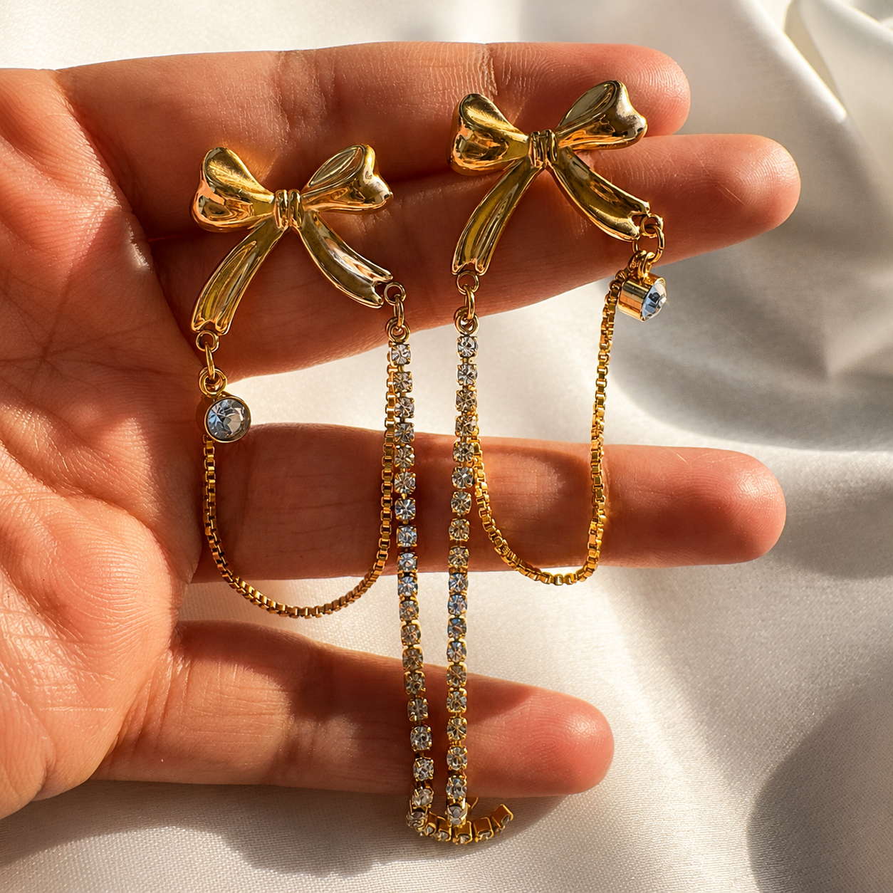 Golden Bow Cascade Earrings