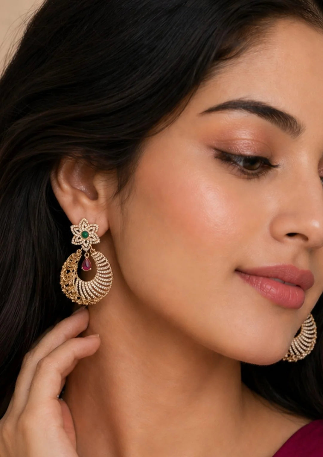 Zircon Diamond Gold Plated Floral Earrings